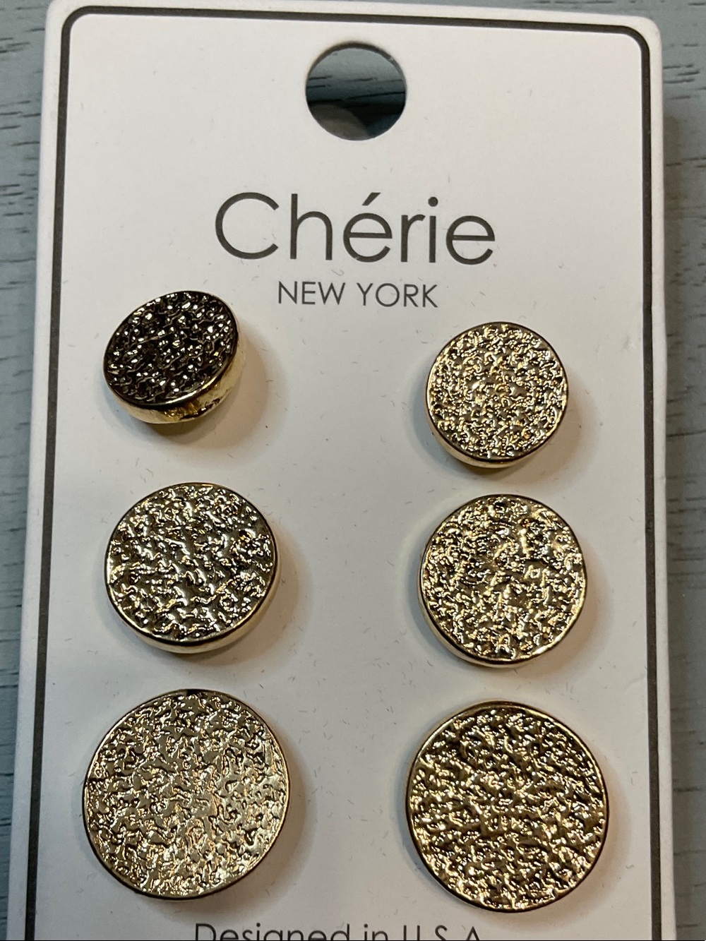 Chérie New York Gold Textured Round Stud Earrings - 3 Pairs